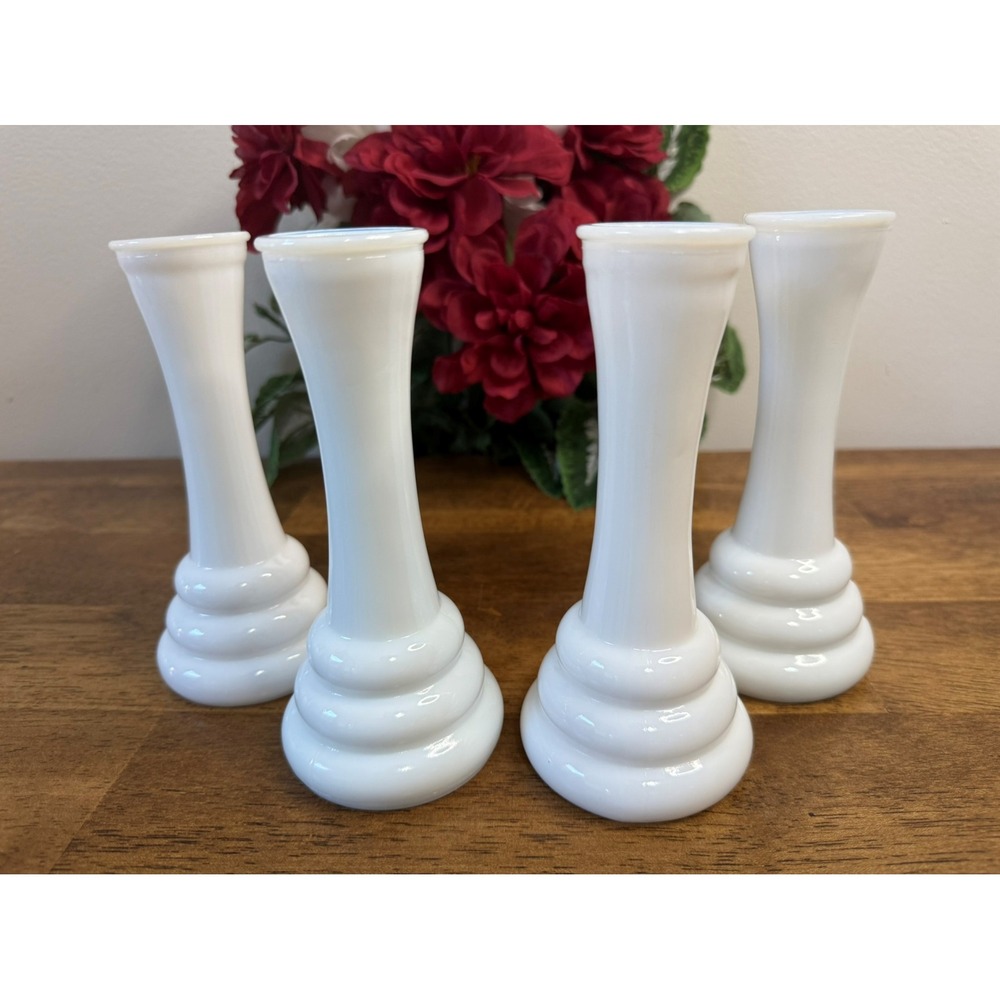 Vintage Milk Glass Vases Tiered Base White Wedding Centrepieces MCM Decor Retro